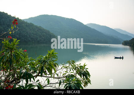 Around Phewa Lake and hills in Pokhara, a popular tourist destination. Taken in Nepal, December 2018. Stock Photo