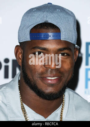 Andrea de la Torre and Yasiel Puig at 4th Annual Los Angeles Dodgers  Foundation Blue Diamond Gala held at Dodger Stadium on June 11, 2018 in Los  Angeles, CA, USA (Photo by