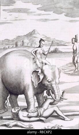 An execution by an elephant, pub. 1681. Creator: Robert Knox (1641-1720). Stock Photo