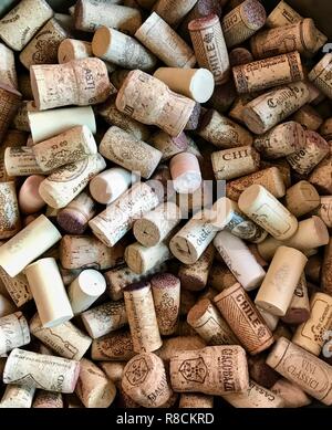 A collection of white wine, red wine and champagne corks Stock Photo
