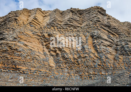 Eroded strata in Jurassic lias limestone cliffs of the Glamorgan Heritage Coast in South Wales UK Stock Photo