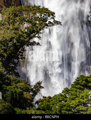 Lady Bowen Falls - a 300 metre waterfall at Milford Sound Fjordland South Island New Zealand Stock Photo