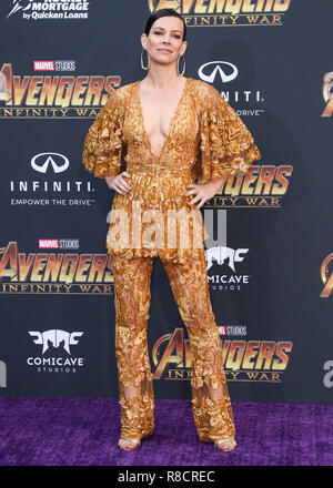 HOLLYWOOD, LOS ANGELES, CA, USA - APRIL 23: Evangeline Lilly at the World Premiere Of Disney And Marvel's 'Avengers: Infinity War' held at the El Capitan Theatre, Dolby Theatre and TCL Chinese Theatre IMAX on April 23, 2018 in Hollywood, Los Angeles, California, United States. (Photo by Xavier Collin/Image Press Agency) Stock Photo