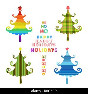 Quirky Christmas tree icon set. Stock Vector