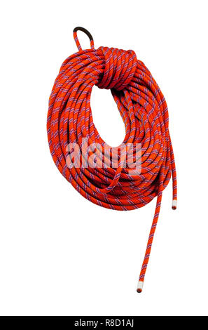 Red climbing rope on the white background Stock Photo