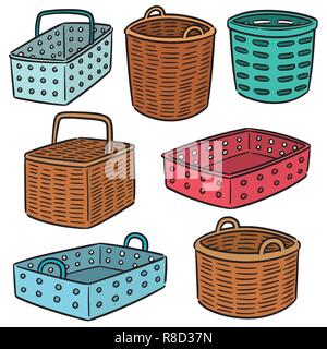 vector set of plastic and wicker basket Stock Vector