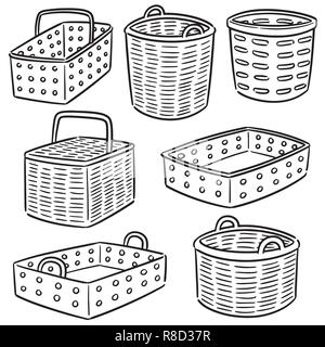 vector set of plastic and wicker basket Stock Vector