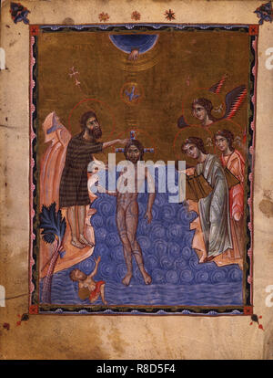 The Baptism of Christ (Manuscript illumination from the Matenadaran Gospel), 1268. Stock Photo