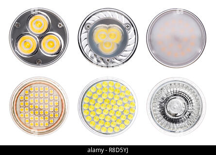Set of LED light lamps isolated on white background. Stock Photo