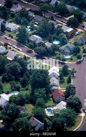Aerial view of suburban Philadelphia homes. Built in the 50's and filled by returning military veterans. Stock Photo