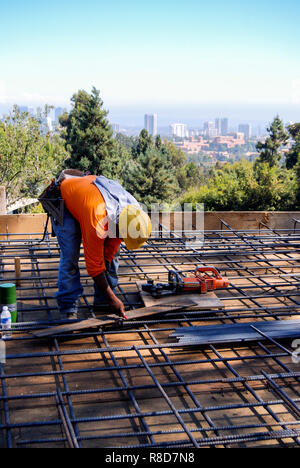 worker cutting reinforcement steel Stock Photo