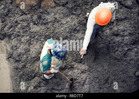 pouring concrete, from above Stock Photo