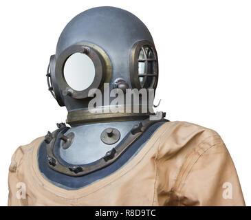 Old Vintage suit of a diver isolated on white background Stock Photo