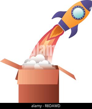 cardboard box with rocket isolated icon Stock Vector