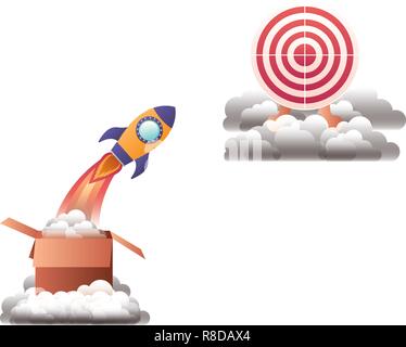cardboard box with rocket and target shooting Stock Vector