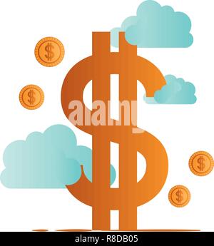 dollar symbol with clouds isolated icon Stock Vector