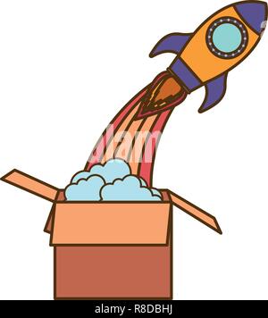 cardboard box with rocket isolated icon Stock Vector