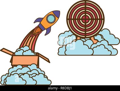 cardboard box with rocket and target shooting Stock Vector