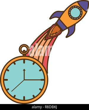 clock with time and rocket isolated icon Stock Vector