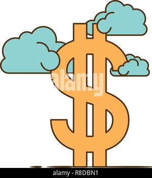 dollar symbol with clouds isolated icon Stock Vector