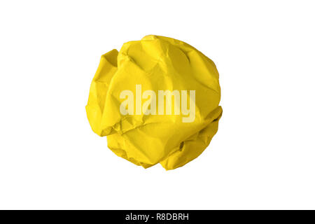 yellow crumpled paper isolated on white background Stock Photo