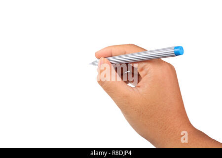 Photo image of a hand holding pen in writing position isolated on white ...