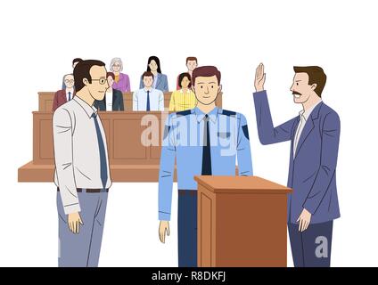 Judges court concept, courtroom scene with judge, lawyers, witness. the judiciary vector illustration. 011 Stock Vector