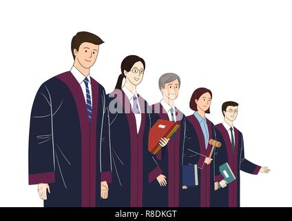 Judges court concept, courtroom scene with judge, lawyers, witness. the judiciary vector illustration. 004 Stock Vector