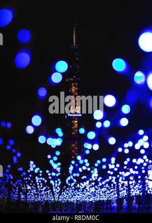 Christmas lights in Odori Park during the winter Snow Festival. Sapporo, Hokkaido Japan. Stock Photo