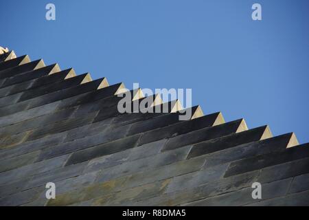 Crow-Stepped Gable End of Elphinstone Hall against a Blue Sky. University of Aberdeen, Scotland, UK.