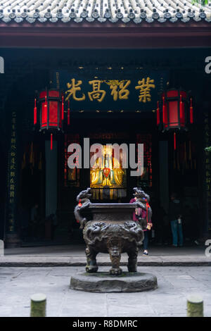 Large bronze incense burner - in front of Wuhou Temple doorway Stock Photo