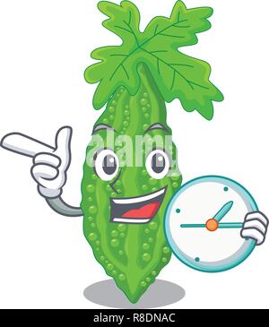 With clock bitter melon gourd on shape cartoon Stock Vector