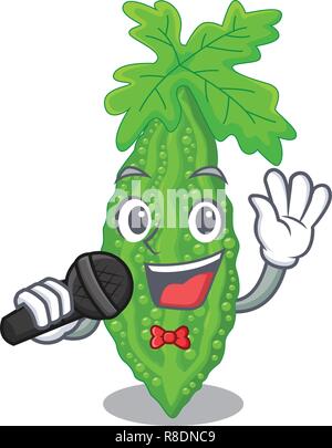 Singing bitter melon character on vegetables fresh Stock Vector