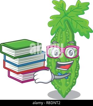 Student with book momordica bitter melon on pear cartoon Stock Vector