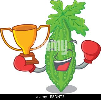 Boxing winner momordica bitter melon on pear cartoon Stock Vector