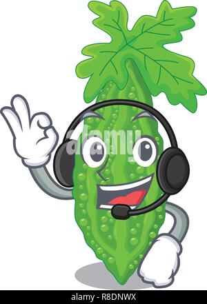 With headphone momordica bitter melon on pear cartoon Stock Vector
