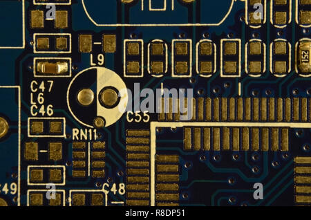 Close up of colored micro circuit board. Abstract technology background. Computer mechanism in details Stock Photo