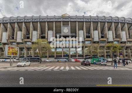 Madrid, Spain - Real Madrid is one of the most famous soccer teams in the World. Here in particular its home, the Santiago Bernabeu stadium Stock Photo