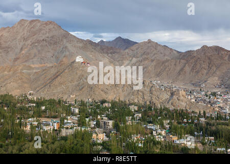 Leh and its surroundings seen from area of Shanti Stupa, Ladakh, Jammu and Kashmir, India Stock Photo