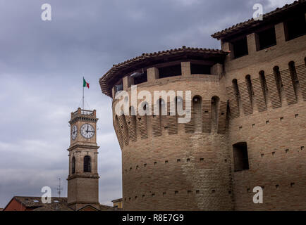 View of Italian town with Gothic medival castle fortezza in Forlimpopoli , Cesena Forli province, Emilia Romagna, Italy Stock Photo