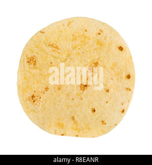 Single, empty wheat tortilla flat lay top view isolated on white background Stock Photo