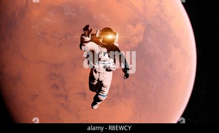 Illustration of an astronaut in front of Mars Stock Photo - Alamy