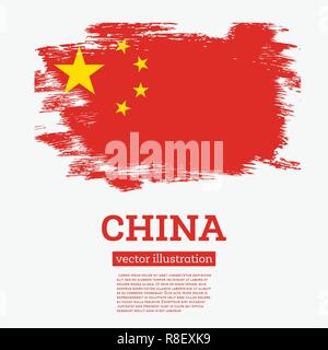 China Flag with Brush Strokes. Vector Illustration. Stock Vector