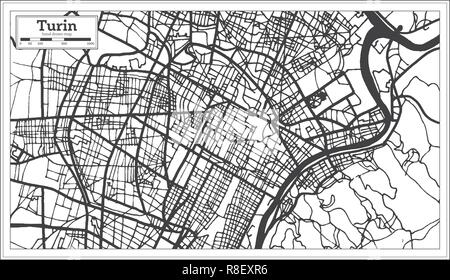 Turin Italy City Map in Retro Style. Outline Map. Vector Illustration. Stock Vector
