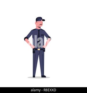 security guard man in black uniform police officer male cartoon character full length flat isolated Stock Vector