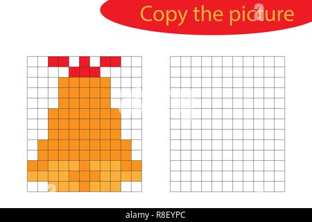 Copy the picture, pixel art, christmas bell cartoon, drawing skills training, educational paper game for the development of children, kids preschool activity, printable worksheet, vector illustration Stock Vector