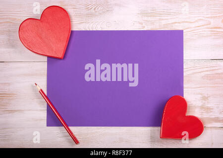 couple red heart. valentines day message. red pencil on table. Stock Photo
