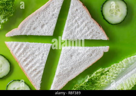 Flat lay of a deconstructed Cucumber sandwich Stock Photo