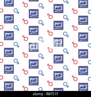 ultrasound baby pregnant woman x-ray icon male female blue pink symbols healthcare medical service logo medicine and health symbol concept seamless pattern flat Stock Vector