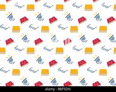 books glasses loudspeaker icons business learning education concept flat seamless pattern isolated Stock Vector